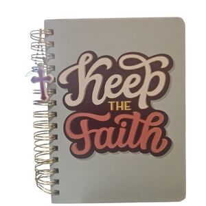 Keep the Faith Spiral Notebook - Blue Brown  and White With Cross Decor